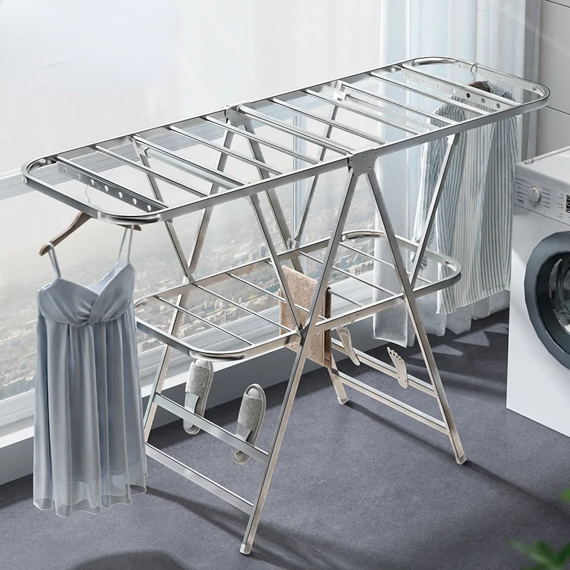 Coat Rack Standing - Folding Coat Hanger Balcony Clothes Drying