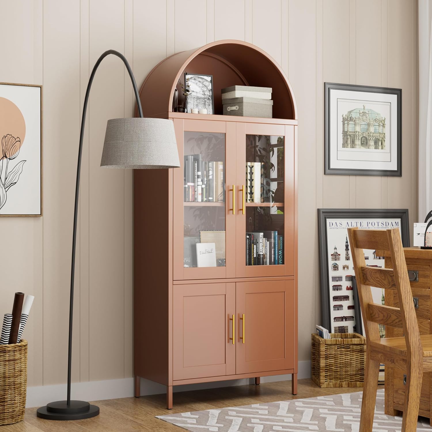 Office Furniture Custom - Metal Arched Bookcase Cabinet with 4