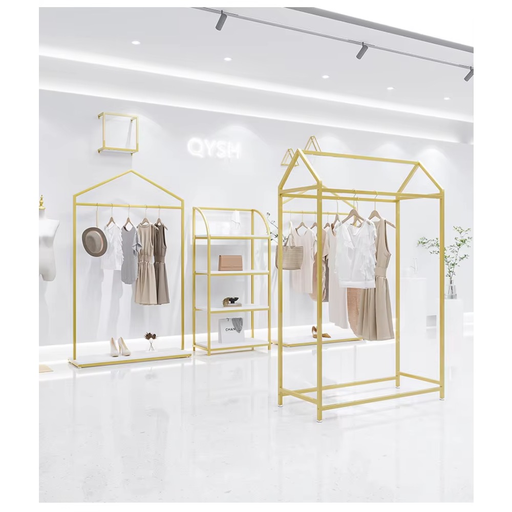 Coat Rack Standing - Polished Gold Stainless Steel Clothes Rail