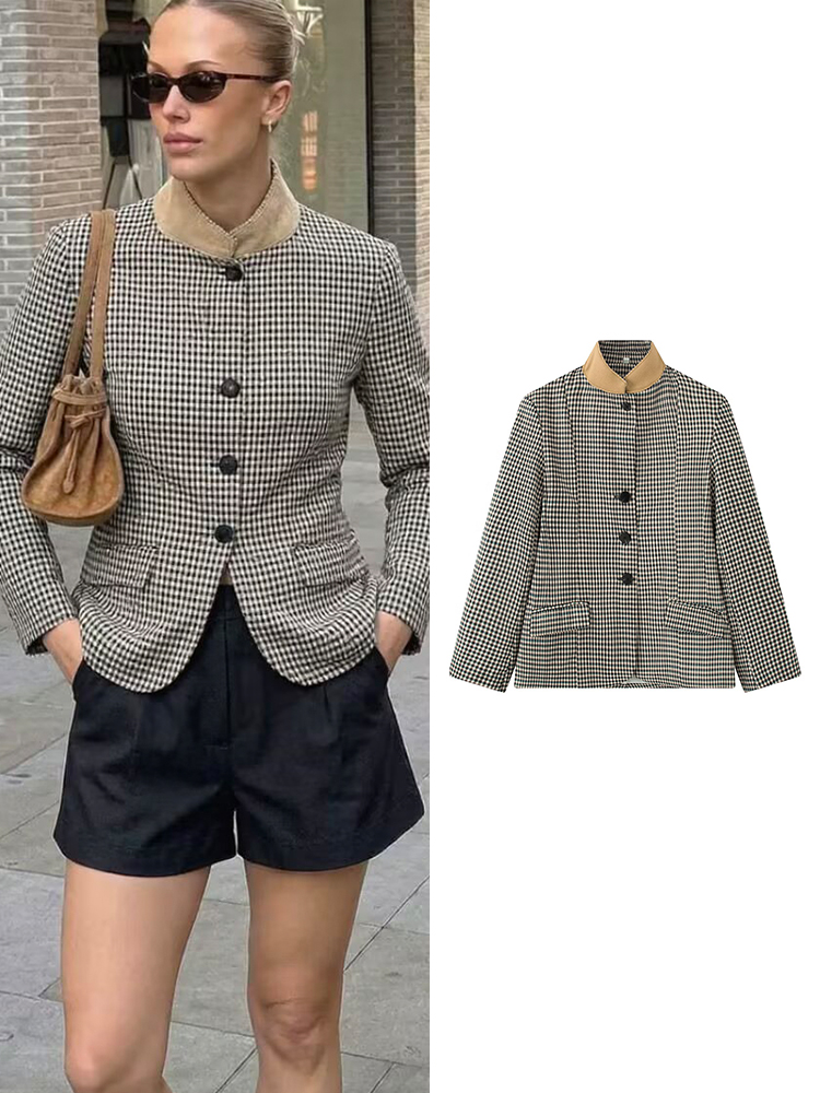 Coat Rack Standing - TFMLN Women's Vintage Plaid Blazer Coat
