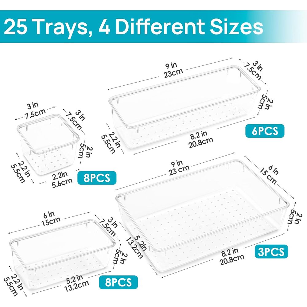 25 PCS Clear Plastic Drawer Or - Drawer Organizer Tray review and price